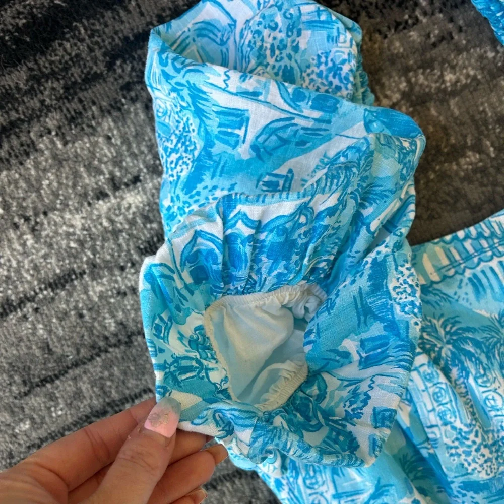 LILY PULITZER Kylanne Amalfi Blue Sunny State Of Mind Mini Dress With Cut Outs - Picture 9 of 15